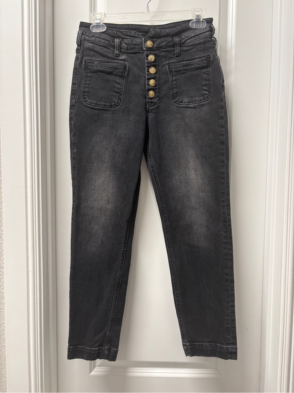 Pilcro and the Letterpress High-Rise Washed Black Button-Fly Jeans